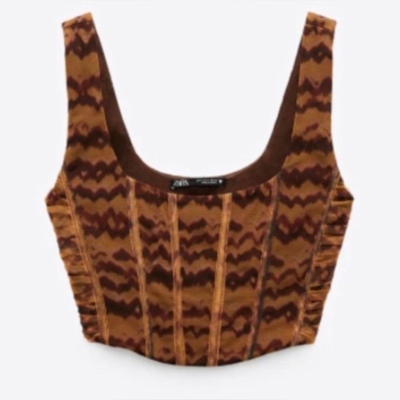 NWT Zara Womens Brown Tulle Corset Bustier Party Summer Top Small - Picture 2 of 13